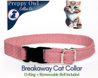 Cat Collar Polka Dots, Coral Kitten Collar Breakaway Buckle