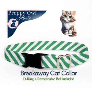Breakaway Cat Collar, Kitten Collar, Red Ticking Cat Collar with Bell