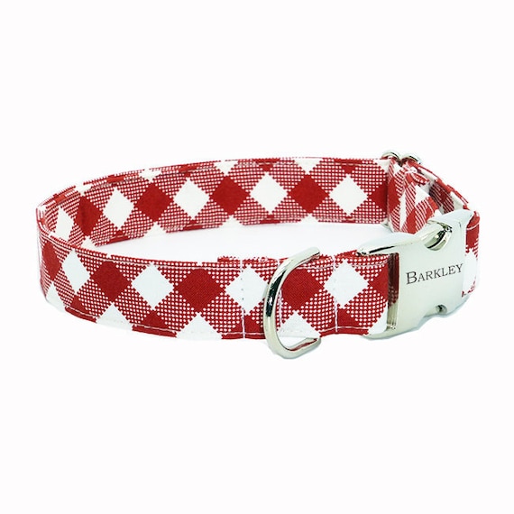 Dog Collar Personalized Red Plaid Dog Collar Custom Engraved Etsy