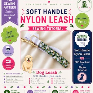 DIY Dog Leash Sewing Tutorial: Fabric Handle with Nylon Webbing (PDF Pattern)