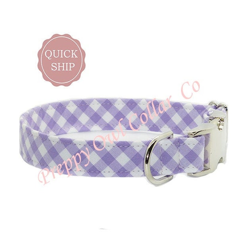 Purple Dog Collar Lavender Dog Collar Gingham Dog Collar Etsy