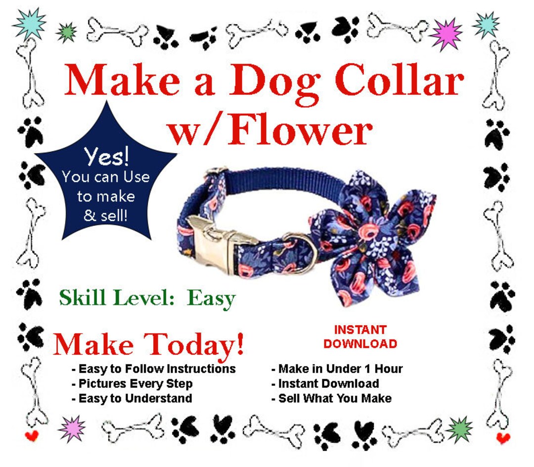 Dog Collar With Attachable Flower Sewing Pattern, DIY Dog Collar Flower