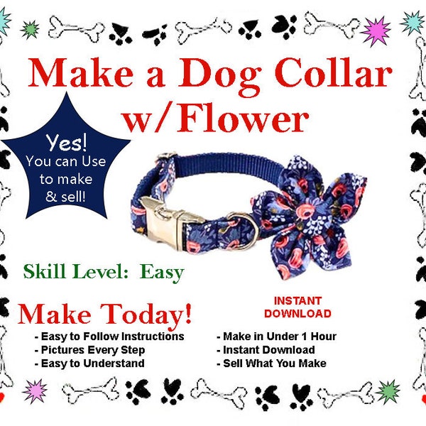 Dog Collar with Attachable Flower Sewing Pattern, DIY Dog Collar Flower, Dog Collar Flower Pattern PDF, Make a Dog Collar with Flower