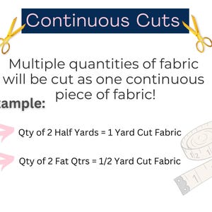 K&ouml;nnte beinhalten: Diagramm, das kontinuierliche Schnitte f&uuml;r Stoff erkl&auml;rt. Es zeigt, dass 2 halbe Yards Stoff 1 Yard Schnitt entsprechen und 2 Fat Quarters 1/2 Yard Schnitt entsprechen. Ein Ma&szlig;band ist mit den Zahlen 1, 2, 3, 12 und 13 dargestellt.