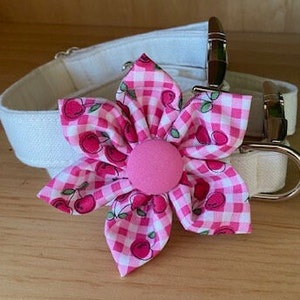 Dog Collar Flower Attachment, Summer Dog Collar Flower, Cherries Flower Velcro, Cute Dog Collar Clothing, Summer Pink Pet Collar Flower image 10