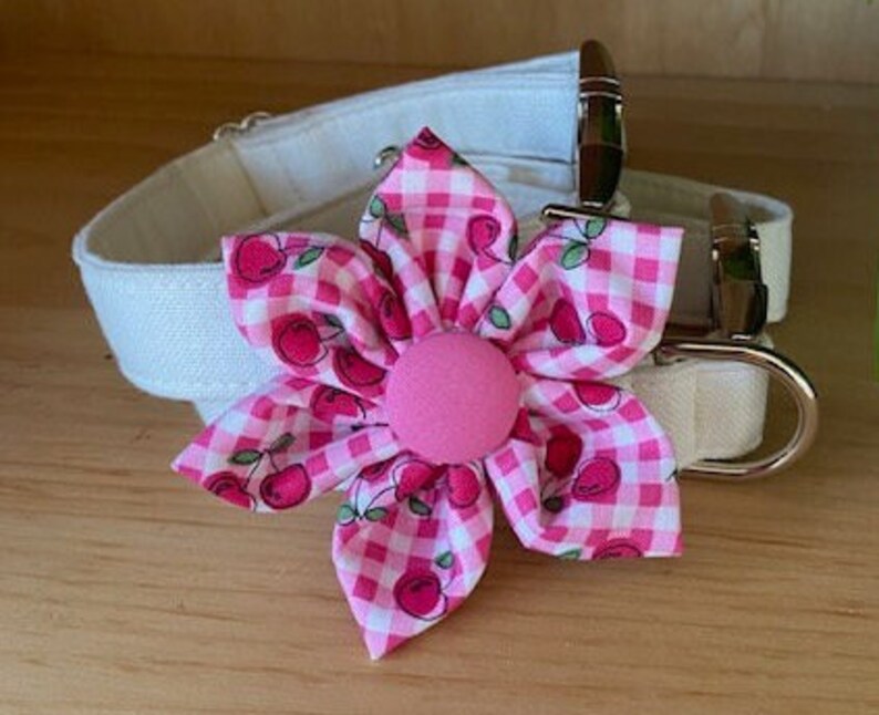 Dog Collar Flower Attachment, Summer Dog Collar Flower, Cherries Flower Velcro, Cute Dog Collar Clothing, Summer Pink Pet Collar Flower image 10