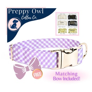 Girl Dog Collar | Purple Plaid Adjustable Pet Collar | Cute Dog Collar for Spring