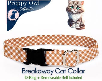 Cat Breakaway Collar, Cat Collar with Bell, Orange Cat bell Collar