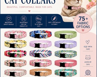 Personalized Breakaway Cat Collar: Engraved ID Tag, Adjustable Cotton Collar