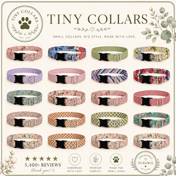 XS Tiny Dog Collar: Lightweight Cotton,  Adjustable Puppy Collar