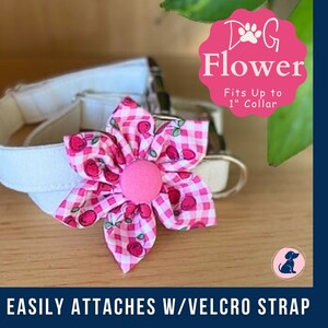 Dog Collar Flower Attachment Cherries Pink Gingham by Preppy Owl Collar Co
