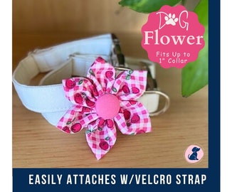 Dog Collar Flower Attachment, Summer Dog Collar Flower, Cherries Flower Velcro, Cute Dog Collar Clothing, Summer Pink Pet Collar Flower