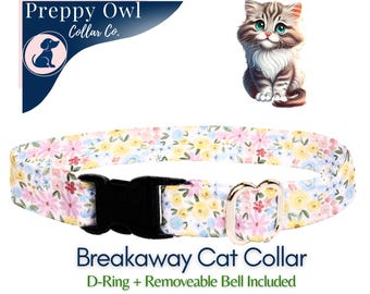 Floral Breakaway Cat Collar: Handmade Cotton Kitten Collar with Bell