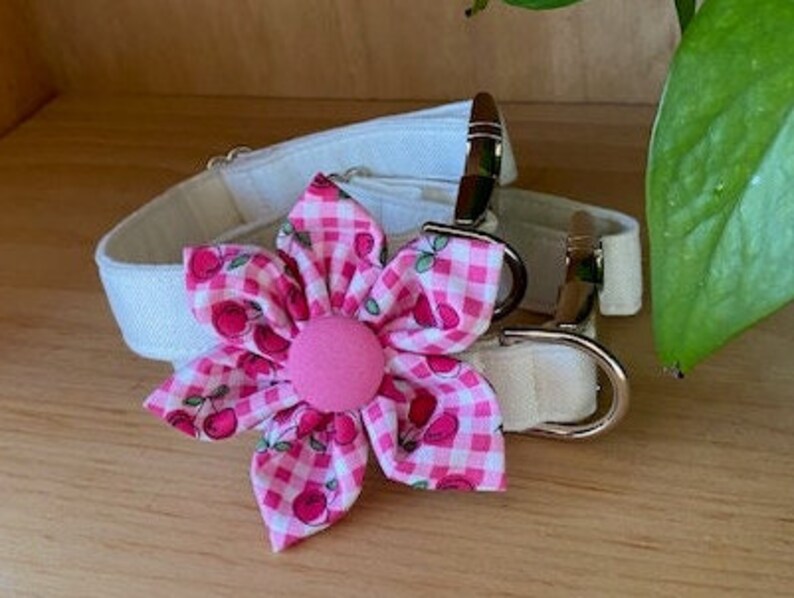 Dog Collar Flower Attachment, Summer Dog Collar Flower, Cherries Flower Velcro, Cute Dog Collar Clothing, Summer Pink Pet Collar Flower image 6
