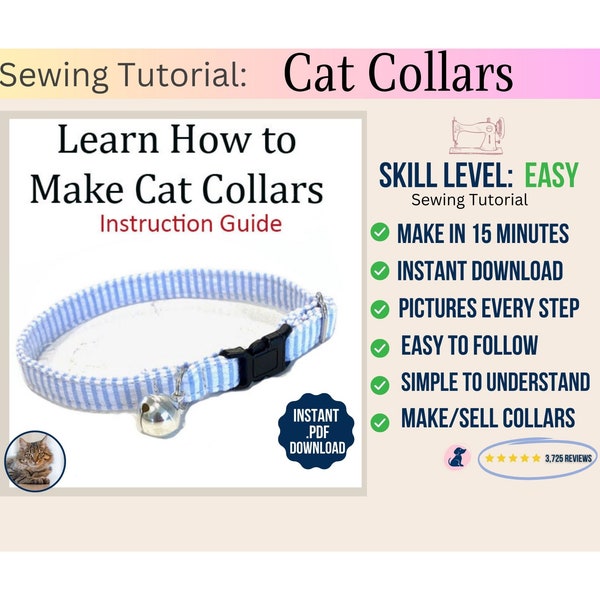 How to Make Adjustable Cat Collar Sewing Tutorial, Learn to Sew a Fabric Collar for your Kitten, Read How to Create Kitty Collar