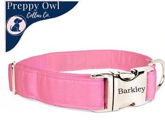 Cute Dog Collar Girl, Summer Dog Collar Pink, Adjustable Dog Collar, Cotton Dog Collar with Name