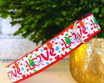 Valentine’s Day Dog Collar – Adjustable Puppy Collar, Confetti Hearts Love - Pet Gift