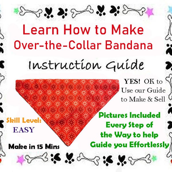 Over-the-Collar-Dog Bandana Sewing Pattern, DIY Dog Bandana, Dog Bandana Pattern PDF, Make Dog Bandanas