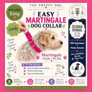 Mönster för sömnad av Martingale-halsband till hund i PDF-format | Handledning för gör-det-själv-halsband med Martingale-motiv | Nedladdning direkt