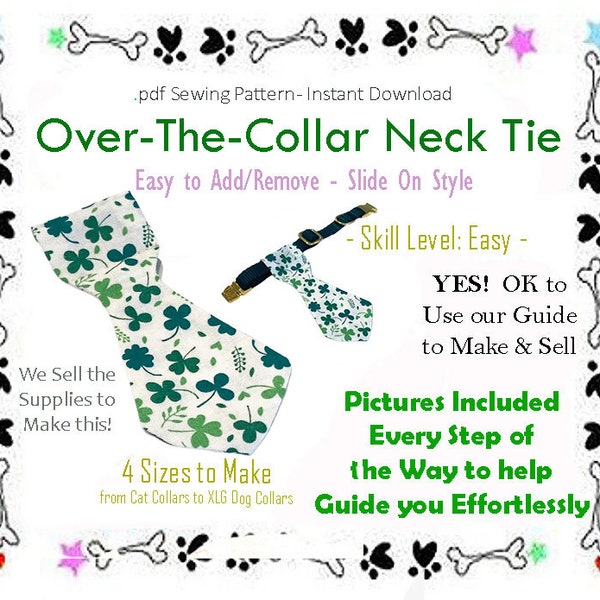 Over the Collar Dog Neck Tie Sewing Pattern, DIY Dog Tie, Dog Neck Tie Pattern PDF, Make Dog Ties - 4 Sizes