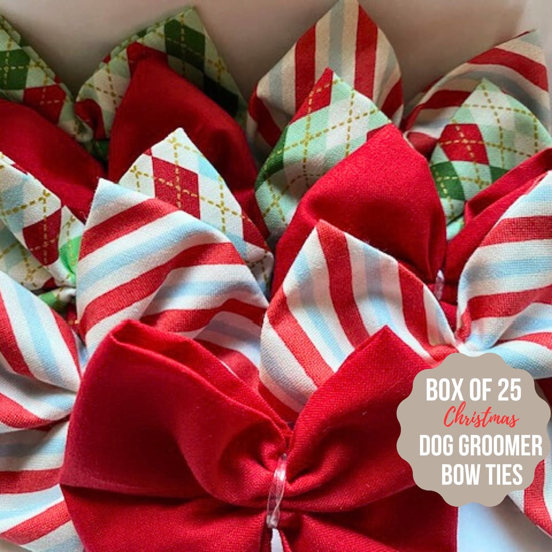 Christmas Bow Ties for Dogs, Box of 25, Dog Groom Bows, Bows for Dog