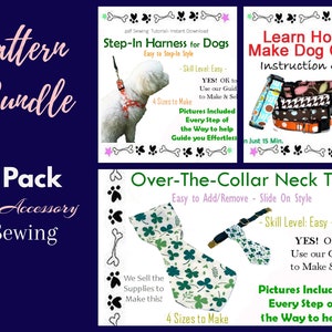 Dog Collar Bundle Sewing Pattern .pdf Tutorial, Over the Collar Tie, Custom Dog Harness, Pet Accessories - Instant Download