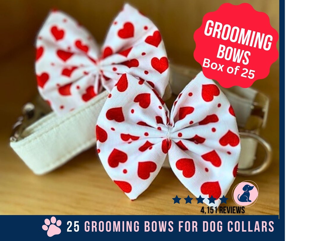Valentine Bow Ties for Dogs, Box of 25, Dog Groom Love Bows, Red Heart