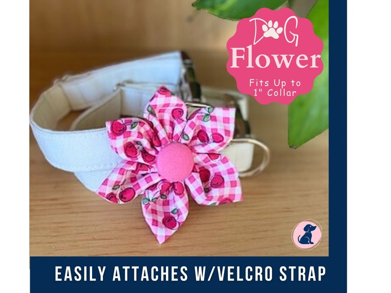 Dog Collar Flower Attachment, Summer Dog Collar Flower, Cherries Flower Velcro, Cute Dog Collar Clothing, Summer Pink Pet Collar Flower image 8