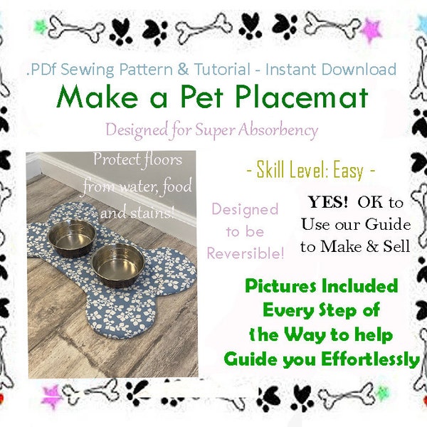 Dog Placemat DIY, Pet Placemat Sewing Pattern, PDF Pattern, Digital File, Beginners Sewing Pattern
