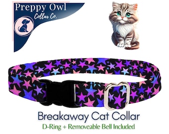 Stars Cat Collar Breakaway: Handmade Cotton Kitten Safety Collar