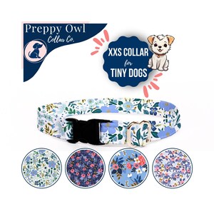 Tiny Dog Collar Floral, Teacup Dog Collar, Thin Dog Collar, Summer Dog Collar, Cute Dog Collar Girl FREE Removeable Bow Included image 1
