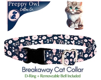 Floral Breakaway Cat Collar: Handmade Cotton Kitten Collar with Bell