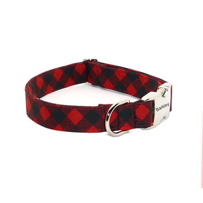 Plaid Dog Collar Red Black Plaid Dog Collar Custom Etsy