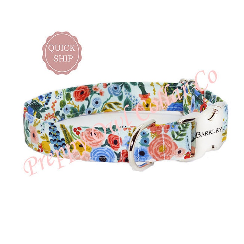 Floral Dog Collar Engraved Dog Collar Name on Buckle ID Dog Etsy