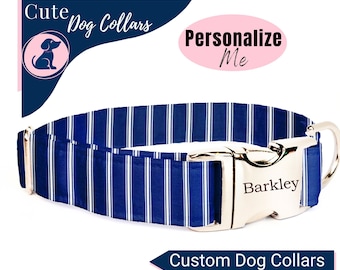Fabric Dog Collar Personalized, Adjustable Dog Collar, Blue Dog Collar Boy, Wedding Puppy Collar