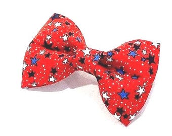 Patriotic Dog Bow Tie, Red White Blue Dog Bow Tie, Fourth of July Dog Collar Bow, Stars Dog Bow Tie,  Dog Accessory, Independence Pet Bow