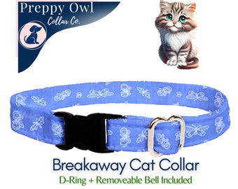 Dragonfly Cat Collar: Blue Breakaway Kitten Collar with Bell