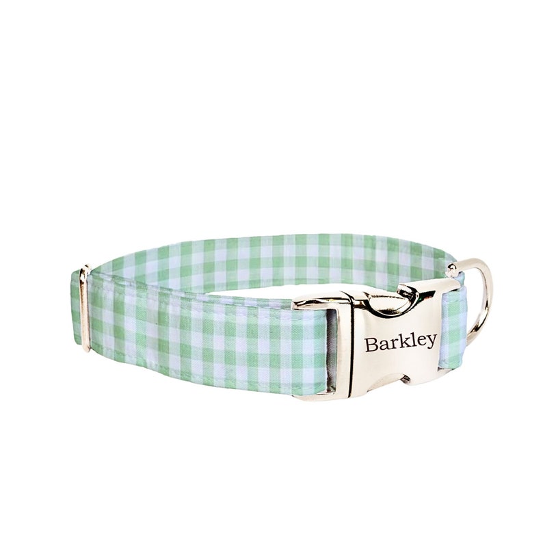 Spring Dog Collar, Gingham Dog Collar, Cute Dog Collar Green, Adjustable Dog Collar for Small Dogs image 3