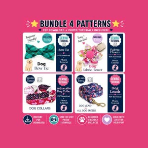 Dog Collar Sewing Pattern Bundle: Bow Tie, Flower, Leash & Adjustable Collar (PDF Download)