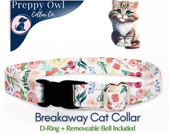 Floral Cat Collar: Breakaway Buckle, Kitten & Small Dog Collar