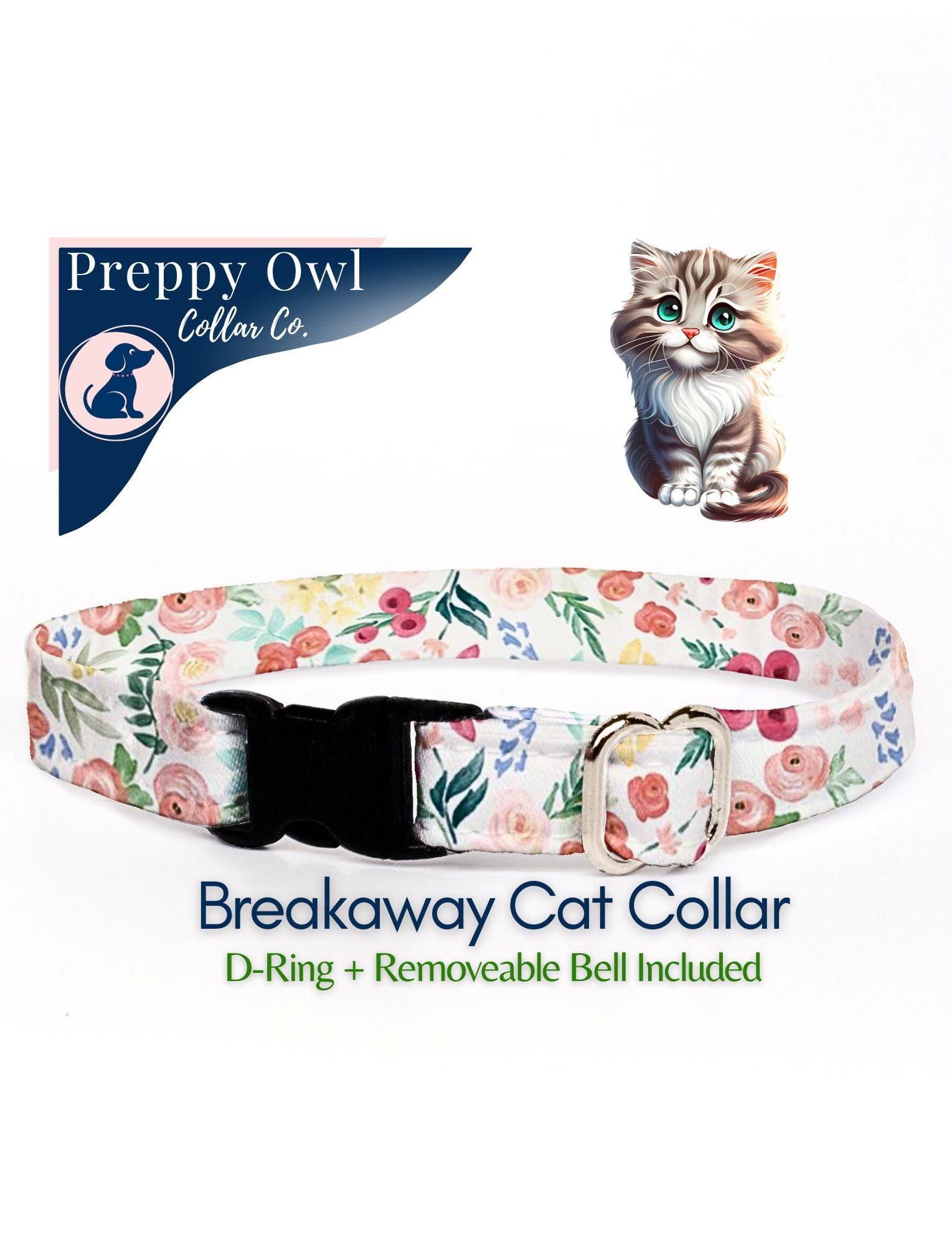 Floral Cat Collar Breakaway Buckle, Kitten & Small Dog Collar