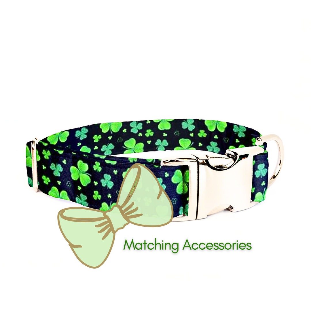 St Patrick's Day Dog Collar, 4 Leaf Clover Dog Collar for Girl, Green