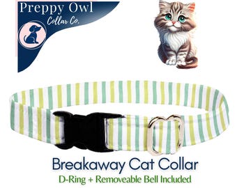 Striped Cat Collar with Bell: Handmade Breakaway Kitten Safety Collar