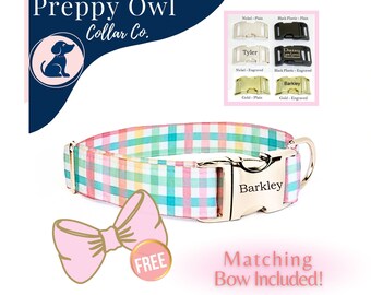 Summer Dog Collar ~ Gingham Dog Collar ~ Small Dog Collar Spring ~ Cute Dog Collar ~ Girl Dog Collar Personalized