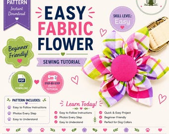 Dog Collar Fabric Flower Tutorial: 5 Sizes, Easy DIY (Instant Download)