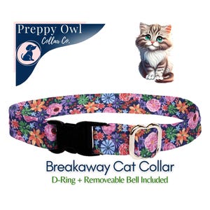 Floral Breakaway Cat Collar with Bell: Handmade Cotton Kitten Collar