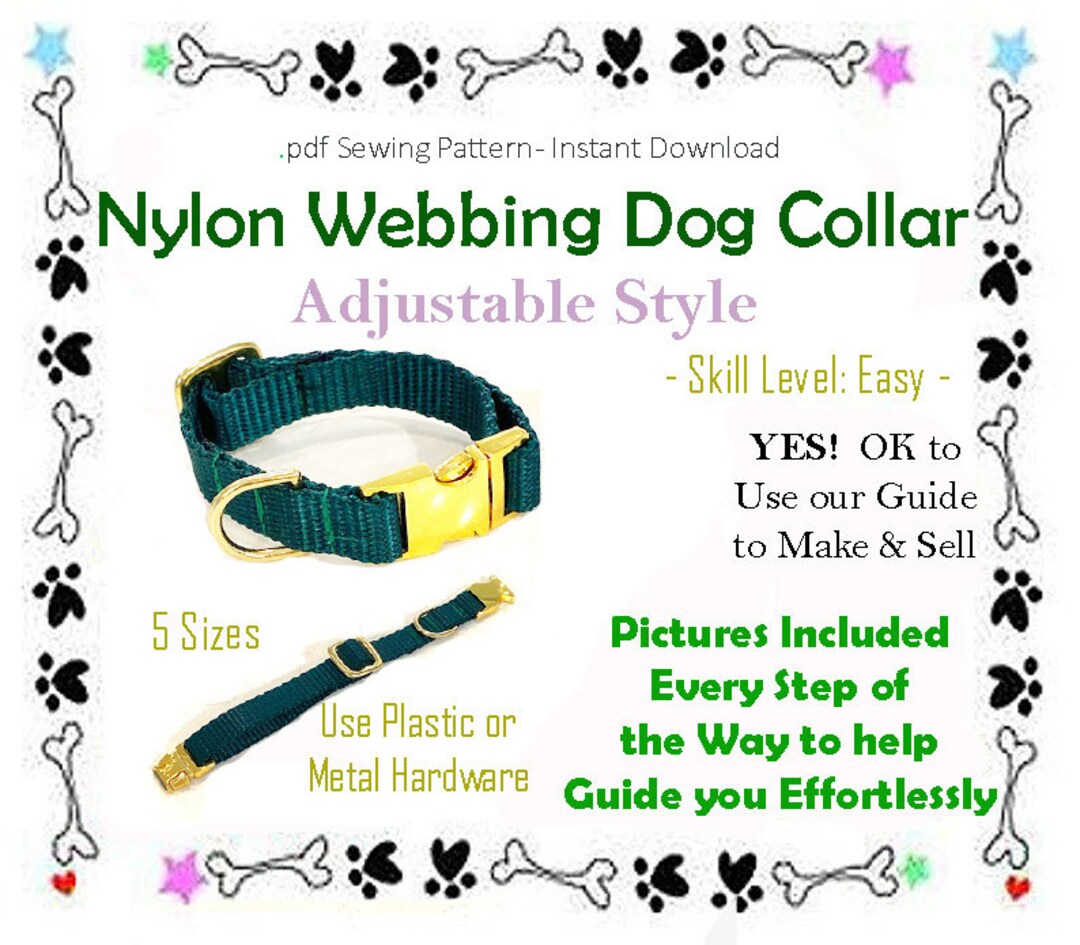 Nylon bing Dog Collar Sewing Pattern, DIY Adjustable Dog Collar, Dog