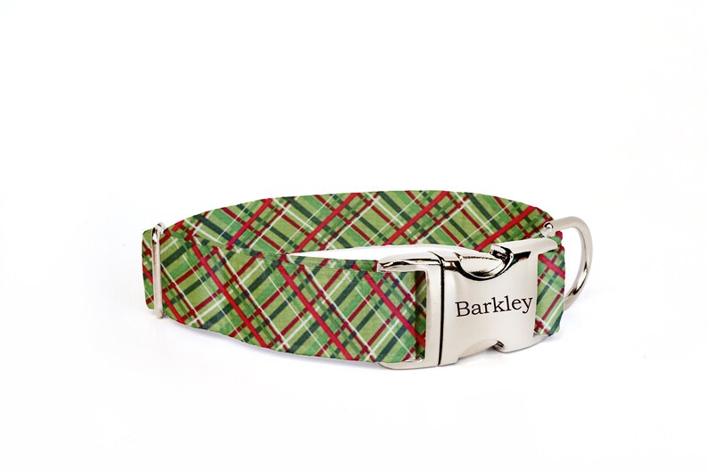 Dog Collar With Name Christmas Green Plaid Dog Collar Dog Etsy