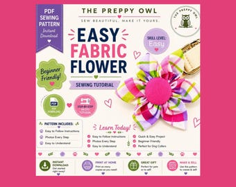 Dog Collar Fabric Flower Tutorial: 5 Sizes, Easy DIY (Instant Download)