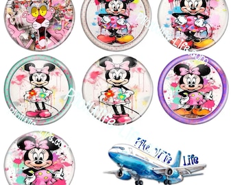 Hoja de collage redonda de Disney de 5,7 cm (2,25 pulgadas), opción de círculo de 6,6 cm (2,62 pulgadas), arte para hacer botones, con línea de corte, sin línea de corte. 3 opciones de tamaño. Imprimible en formato JPG y PDF.